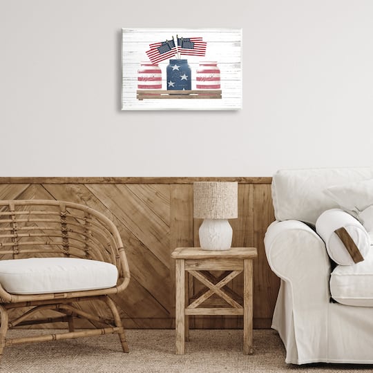 Stupell Industries Rustic Patriotic Jars American Pride Flag Design Wall Plaque Art